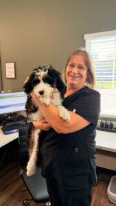 Vet Tech Holding Dog